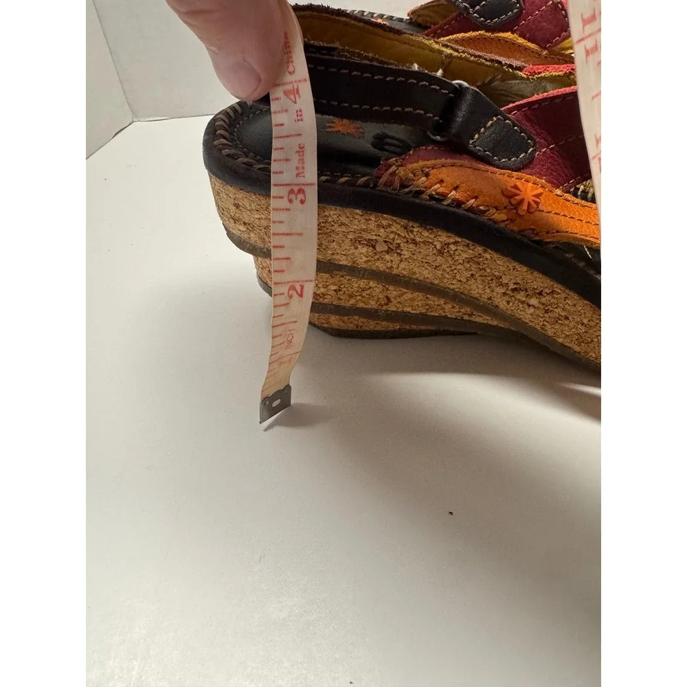 Art Company 992 Multi Color Leather Cork Wedge Platform Sandals Womens 39 8.5‎